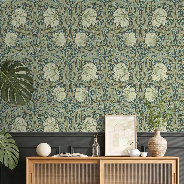 VEELIKE Dark Olive Pimpernell Floral Wallpaper