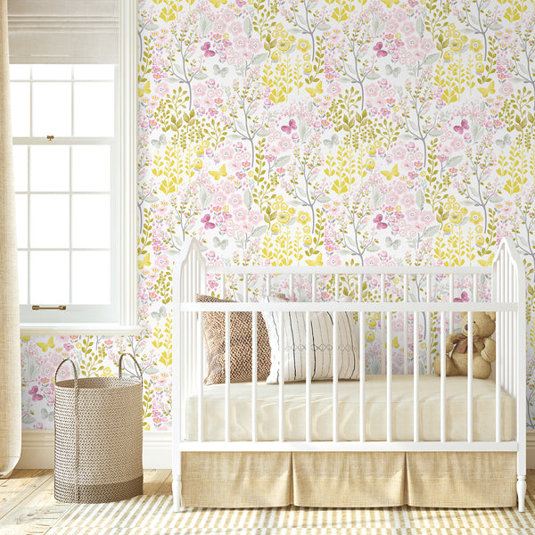 VEELIKE Pink and Yellow Floral Peel and Stick Wallpaper