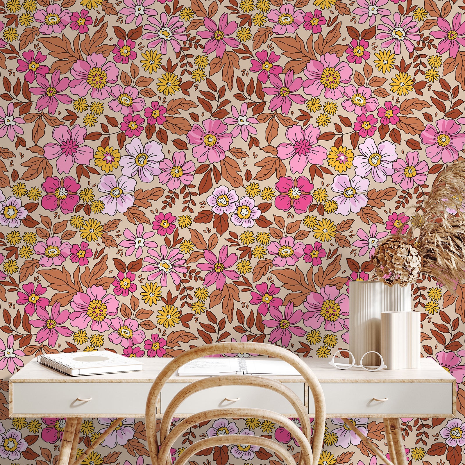 VEELIKE Hot Pink Floral Wallpaper – Veelike