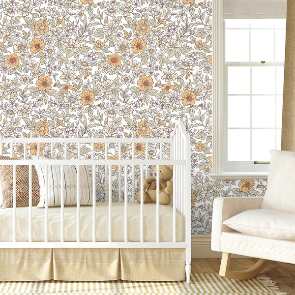 VEELIKE Vintage Ditsy Daisy Peach Floral Wallpaper