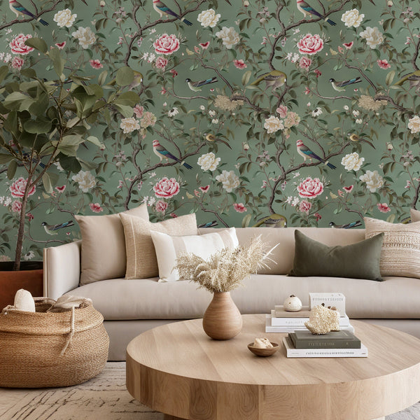 VEELIKE Vintage Chinoiserie Peonies Floral Wallpaper