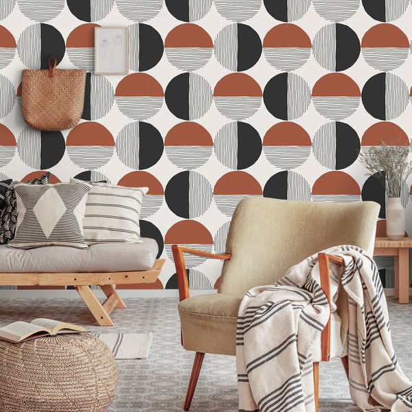 VEELIKE Burnt Orange Boho Geometric Peel and Stick Wallpaper