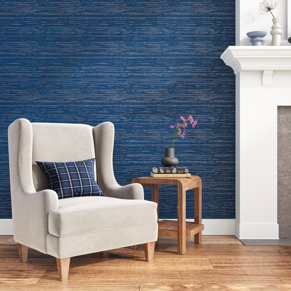 VEELIKE Indigo Blue Grasscloth Wallpaper