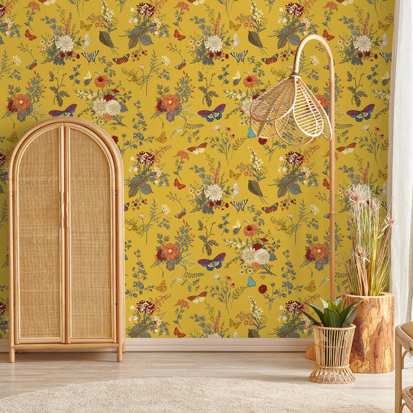 VEELIKE Yellow Marigold Floral Wallpaper