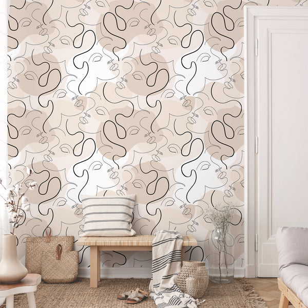 VEELIKE Beige Minimalist Portraits Wallpaper