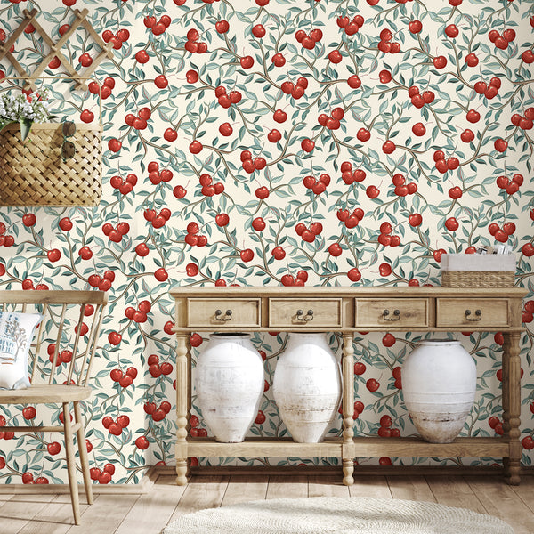 VEELIKE Retro Cherries Fruit Peel and Stick Wallpaper