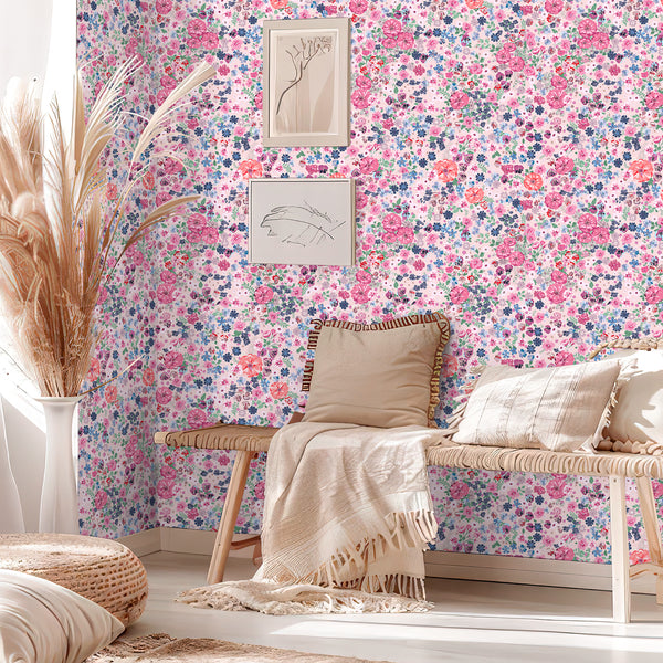 VEELIKE Pink Meadows Floral Wallpaper