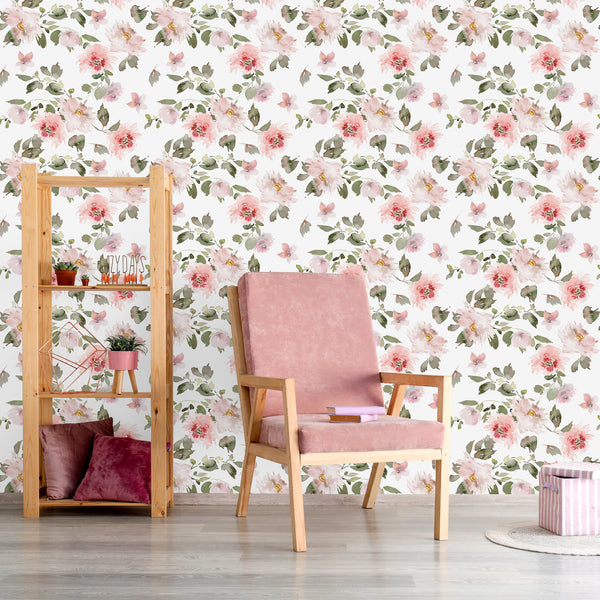VEELIKE Soft Pink Peonies Floral Wallpaper