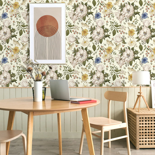 VEELIKE Vintage Daisy Floral Wallpaper