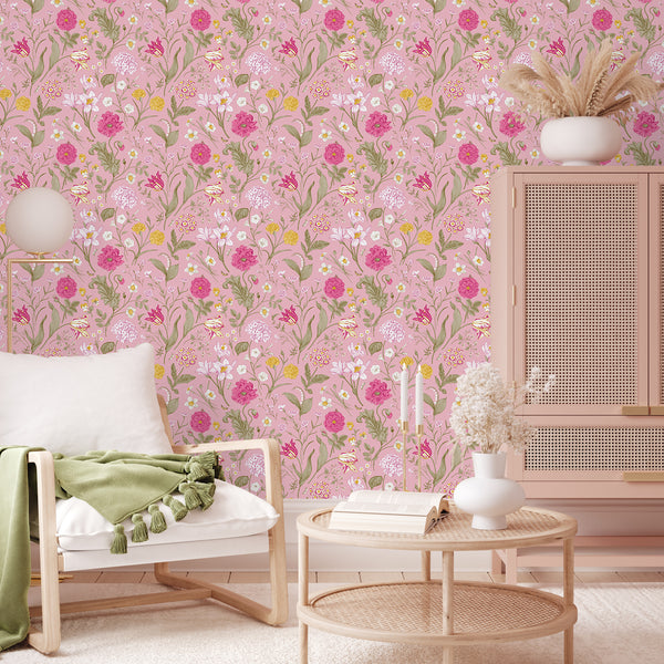VEELIKE Pink Cottage Flower Peel and Stick Wallpaper