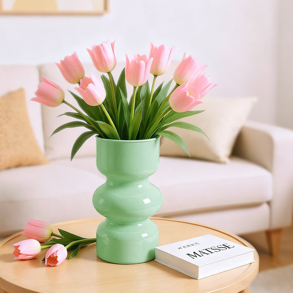 GarDream Mint Green Glass Vase, 7 Inch Tall