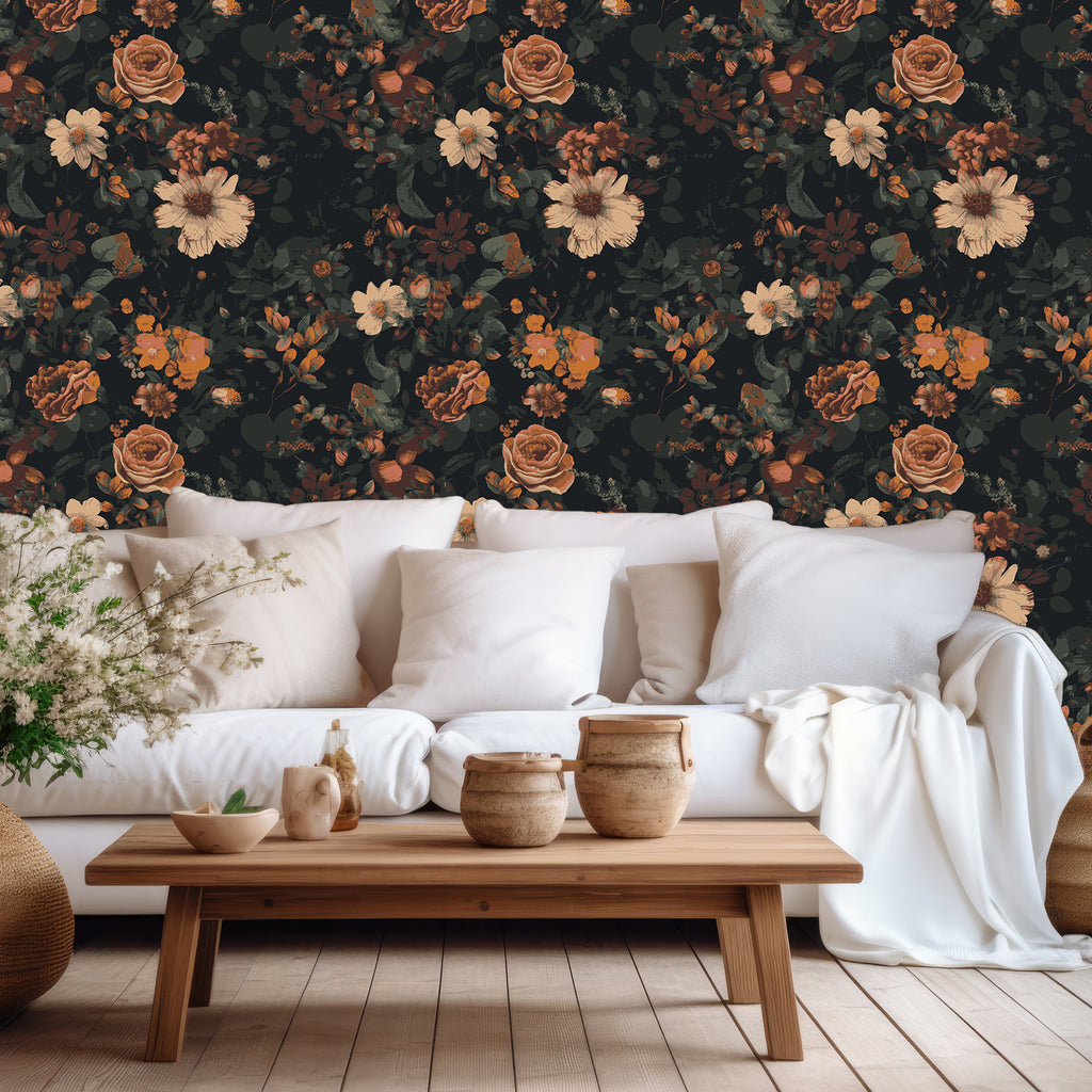 VEELIKE Retro Dark Floral Peel and Stick Wallpaper – Veelike