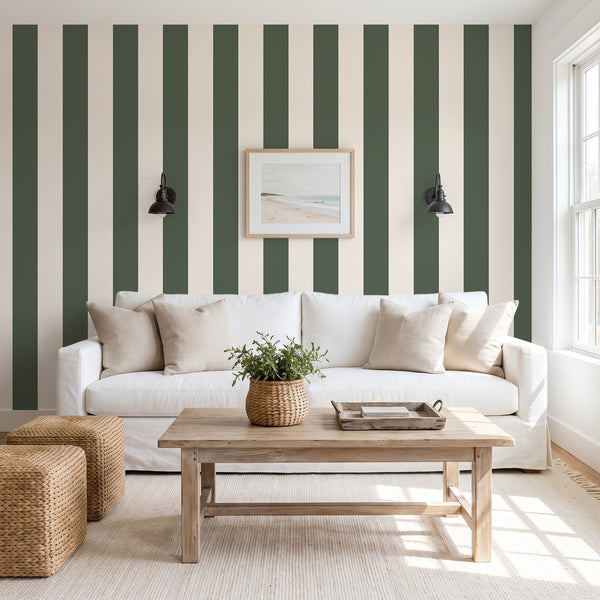 VEELIKE Forest Green Modern Striped Wallpaper