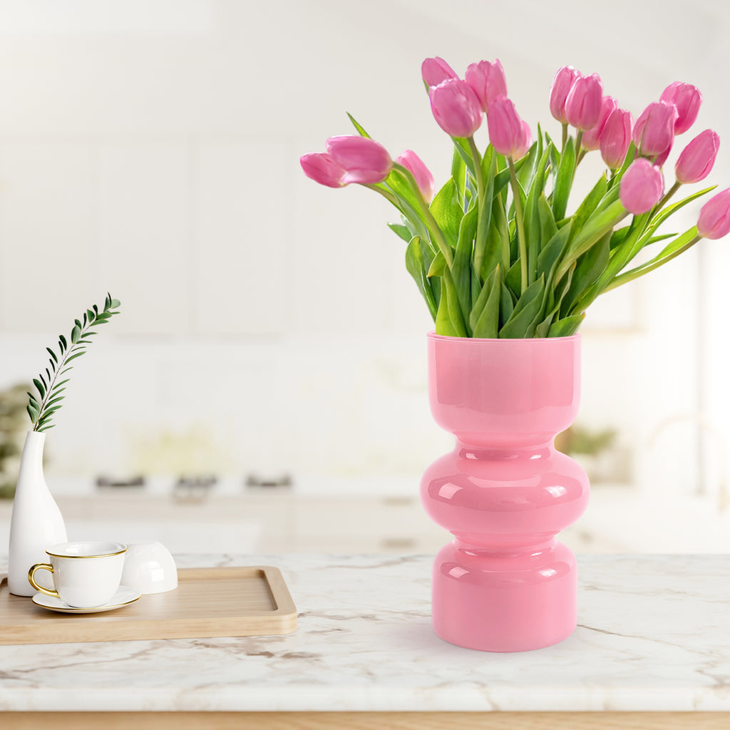 GarDream Pink Glass Vase, 7 Inch Tall