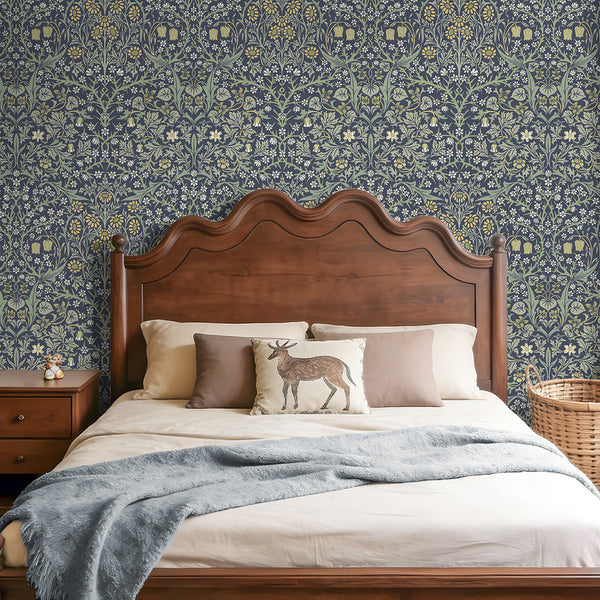 VEELIKE Navy Cottage Floral Wallpaper