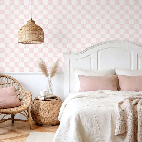 VEELIKE Pink Checkered Peel and Stick Wallpaper