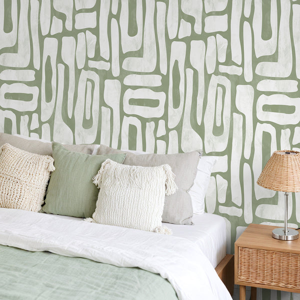 VEELIKE Sage Green Abstract Geometric Wallpaper