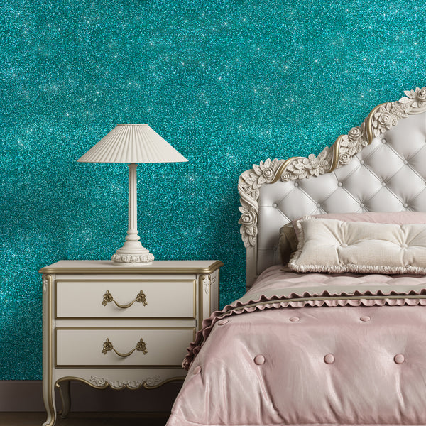 VEELIKE Teal Green Glitter Wallpaper