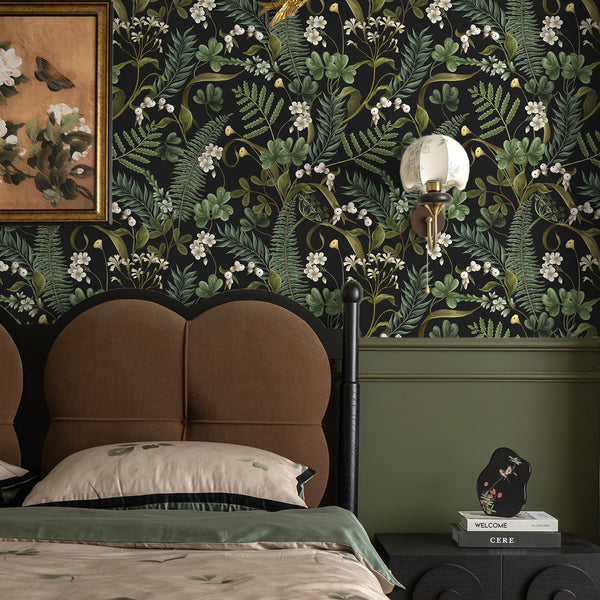VEELIKE Boho Dark Ferns Floral Wallpaper