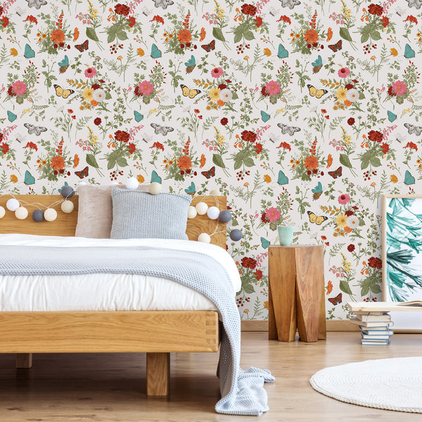 VEELIKE Vintage Butterflies Marigolds Floral Wallpaper