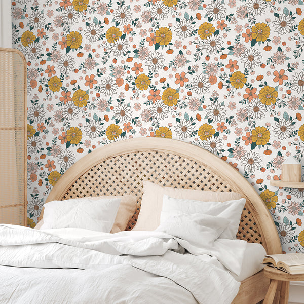 VEELIKE Retro Daisy Floral Wallpaper