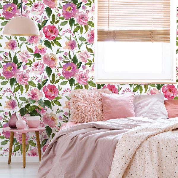 VEELIKE Watercolor Pink Peonies Floral Wallpaper