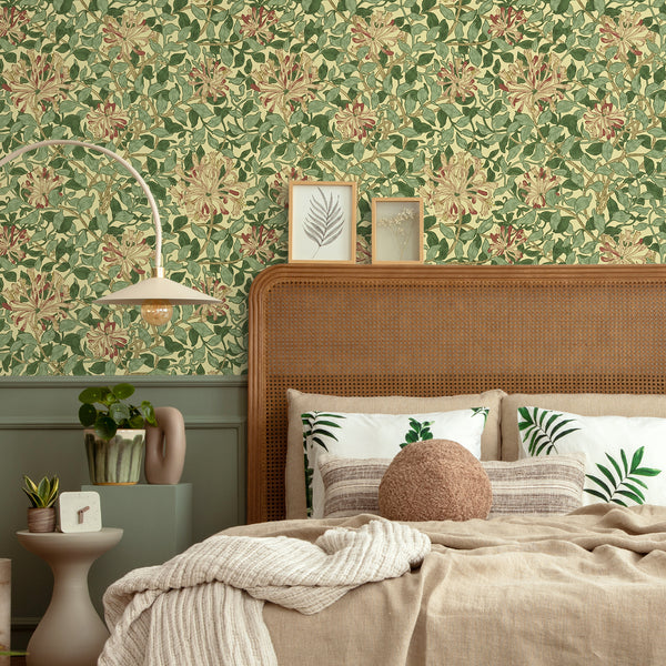 VEELIKE Vintage Honeysuckle Floral Wallpaper