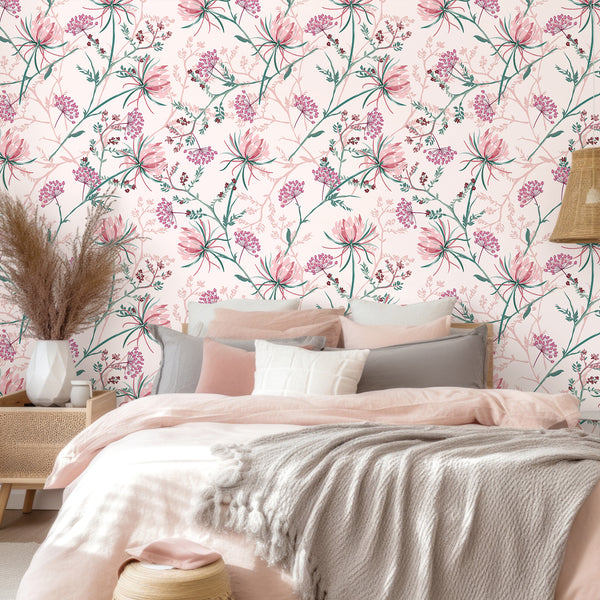 VEELIKE Pink Dandelion Peel and Stick Wallpaper