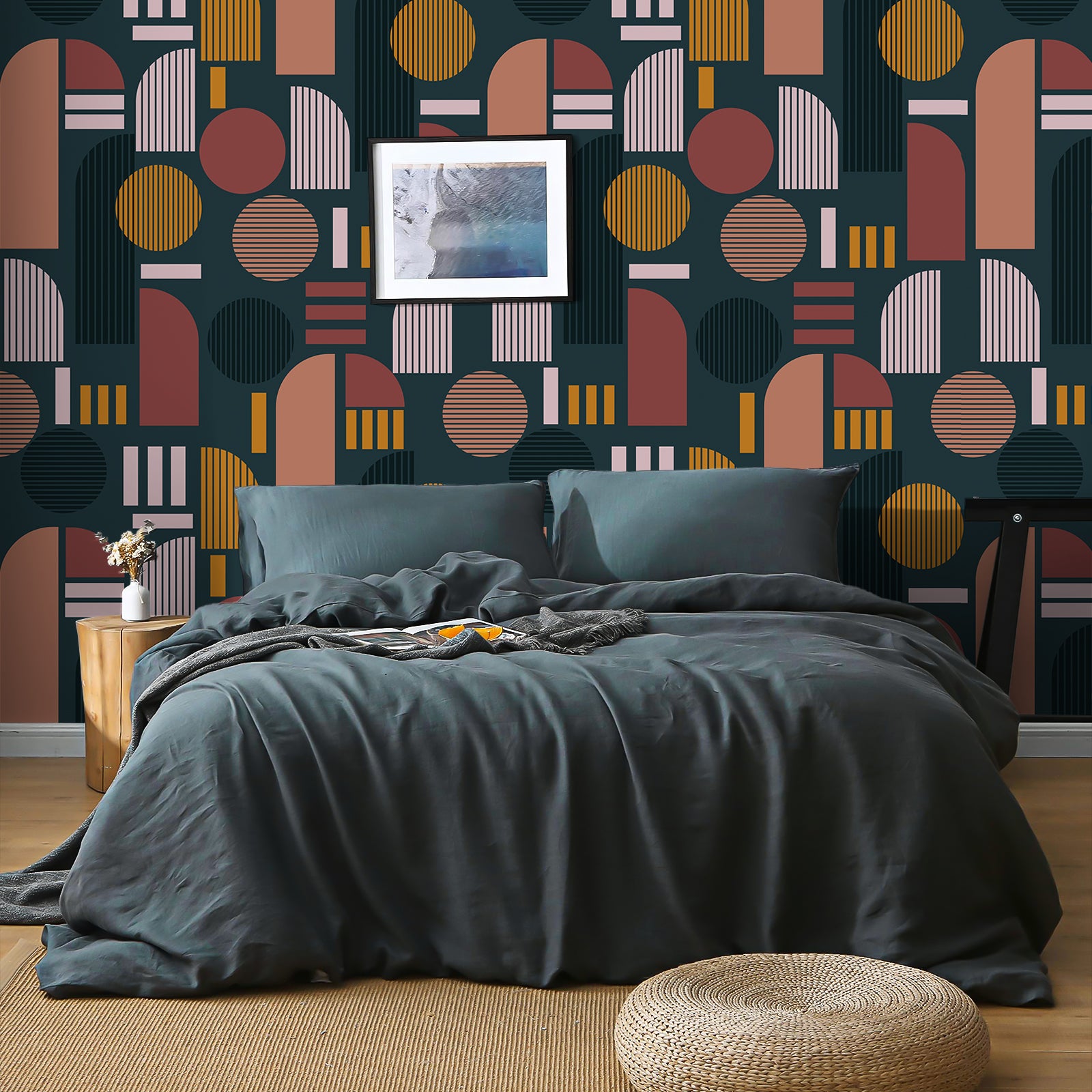 VEELIKE Dark Geometric Peel and Stick Wallpaper – Veelike