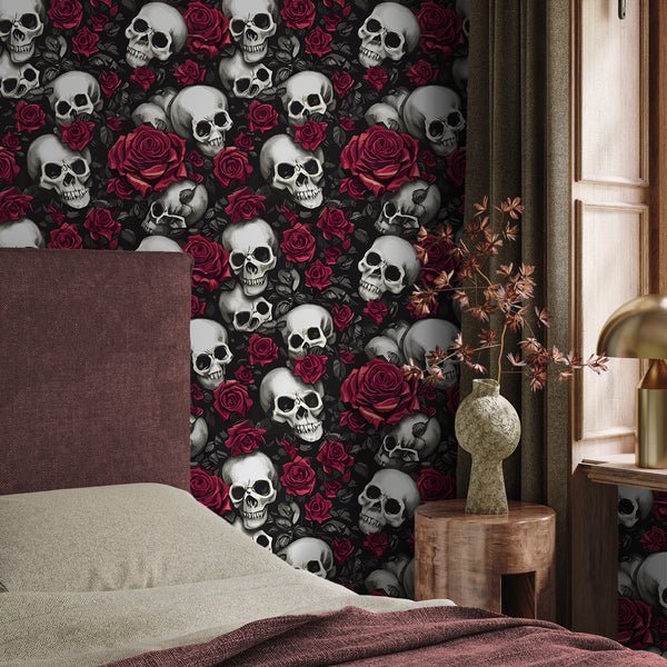VEELIKE Antique Rose Skulls Wallpaper