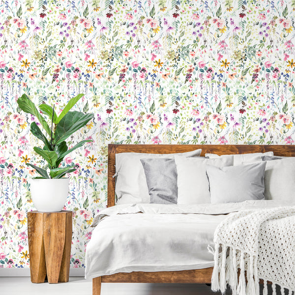 VEELIKE Watercolor Field Flowers Wallpaper