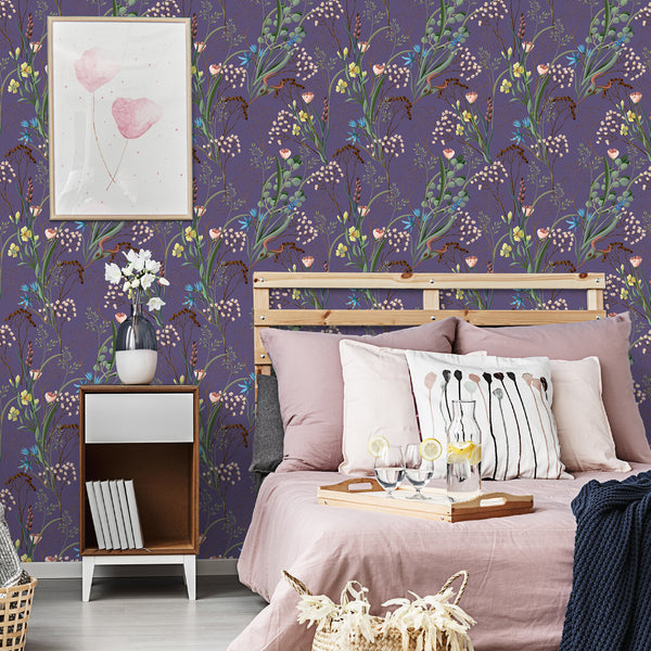 VEELIKE Purple Vintage Wildflowers Floral Wallpaper