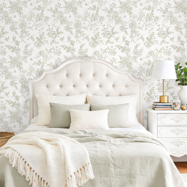 VEELIKE Vintage Neutral Beige Toile Wallpaper
