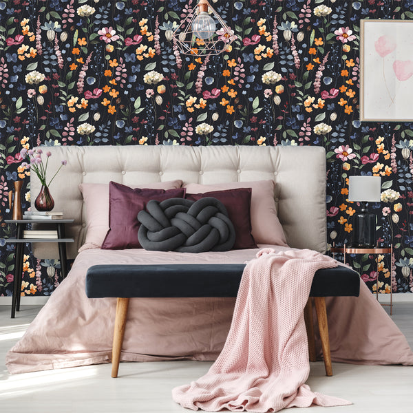 VEELIKE Dark Pressed Flowers Floral Wallpaper