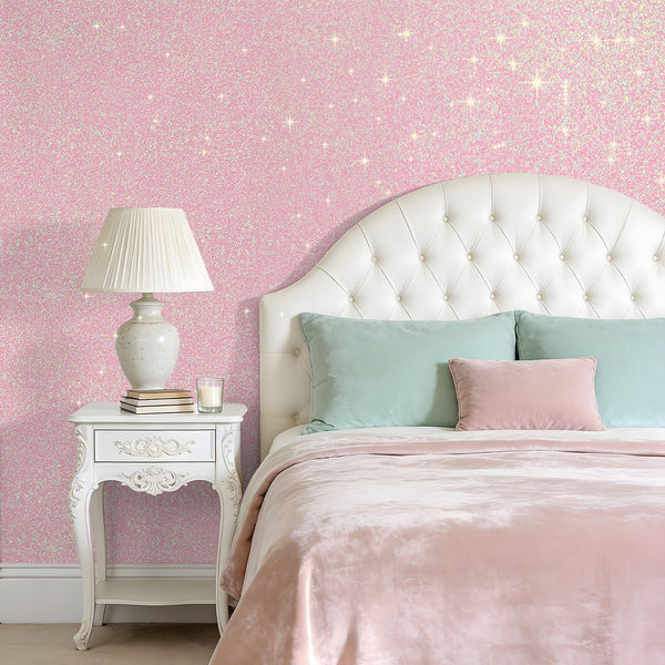 VEELIKE Pastel PinkIridescent Glitter Wallpaper