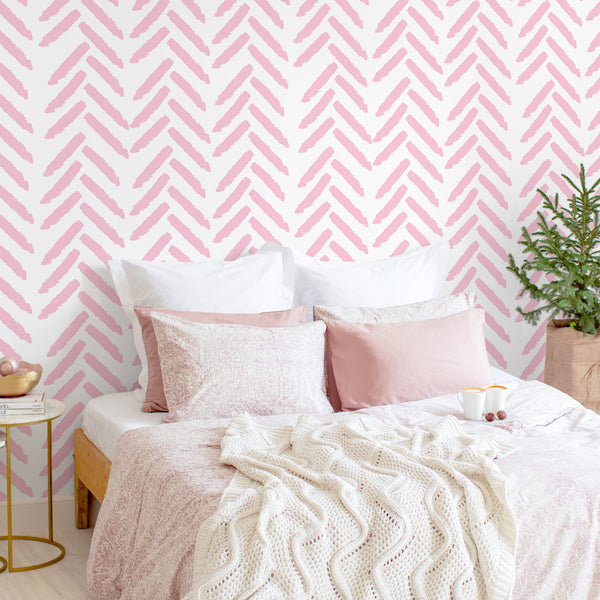 VEVEELIKE Pink Herringbone Geometric Wallpaper