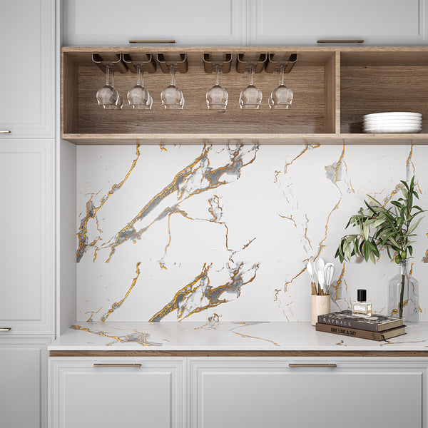 VEELIKE Luxurious White Gold Marble Contact Paper