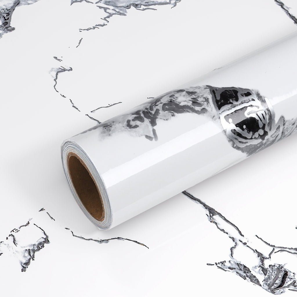 VEELIKE Glossy White Marble Contact Paper