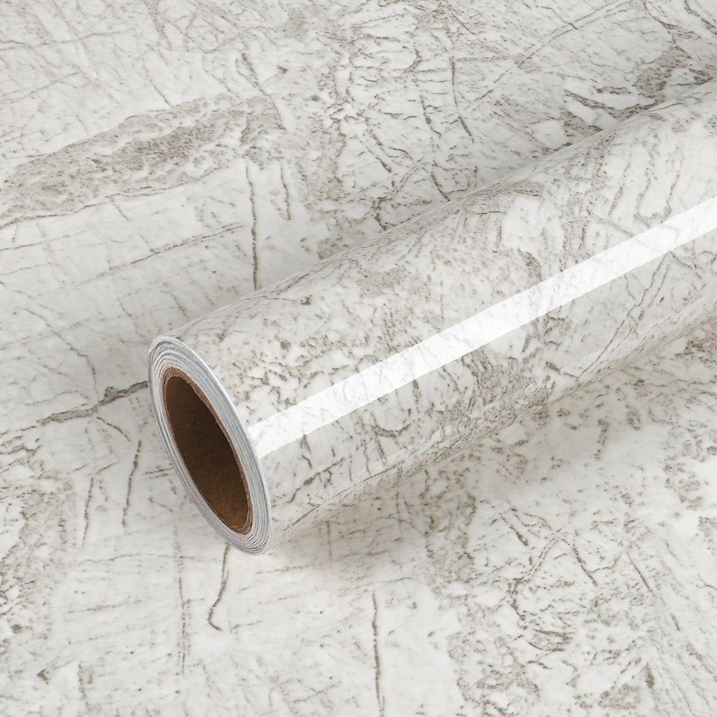 VEELIKE Glossy Beige Grey Marble Contact Paper