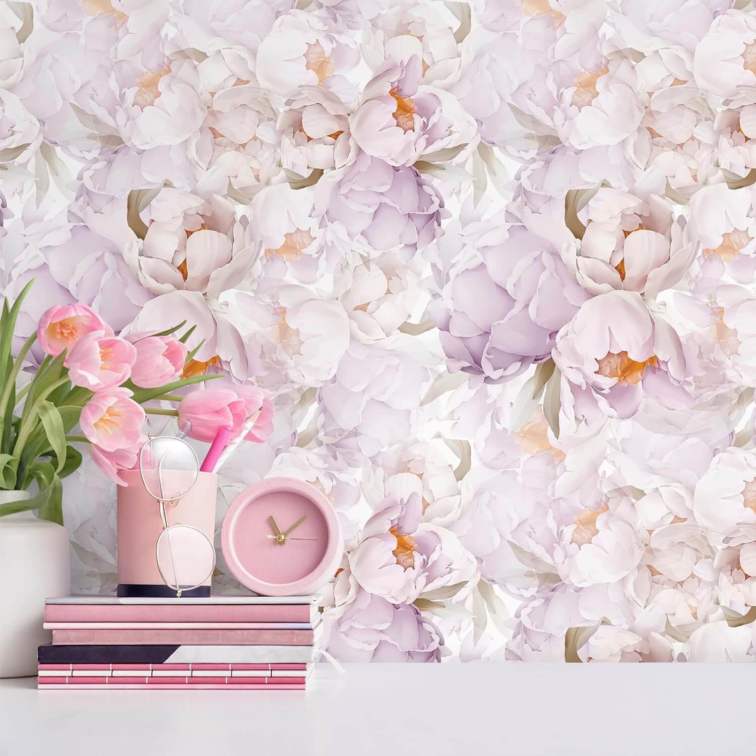 VEELIKE Lavender Pink Peony Blossom Floral Wallpaper – Veelike