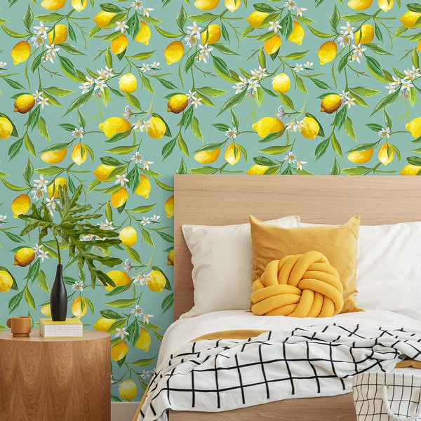 green-floral-wallpaper-stick-on-bedroom-accent-walls