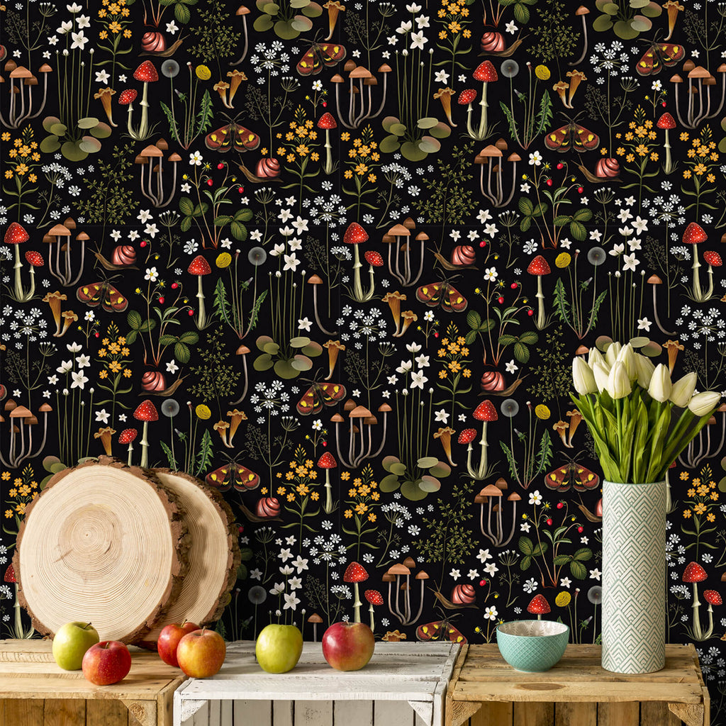 VEELIKE Black Fairy Forest Floral Wallpaper – Veelike
