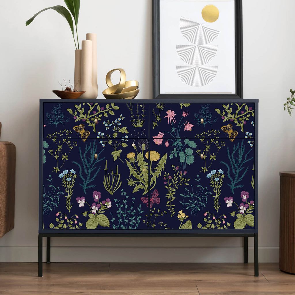 VEELIKE Navy Blue Herbs Floral Wallpaper – Veelike