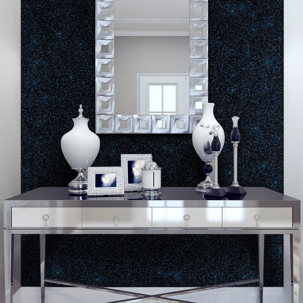 VEELIKE Black Blue Glitter Wallpaper 15.7''×354'' (40cm×9m)