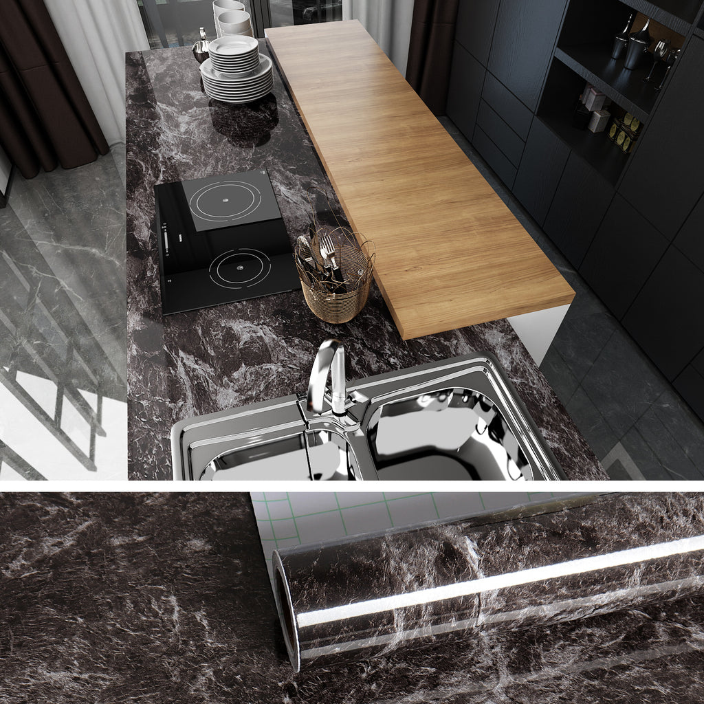 VEELIKE Light Black Marble Contact Paper