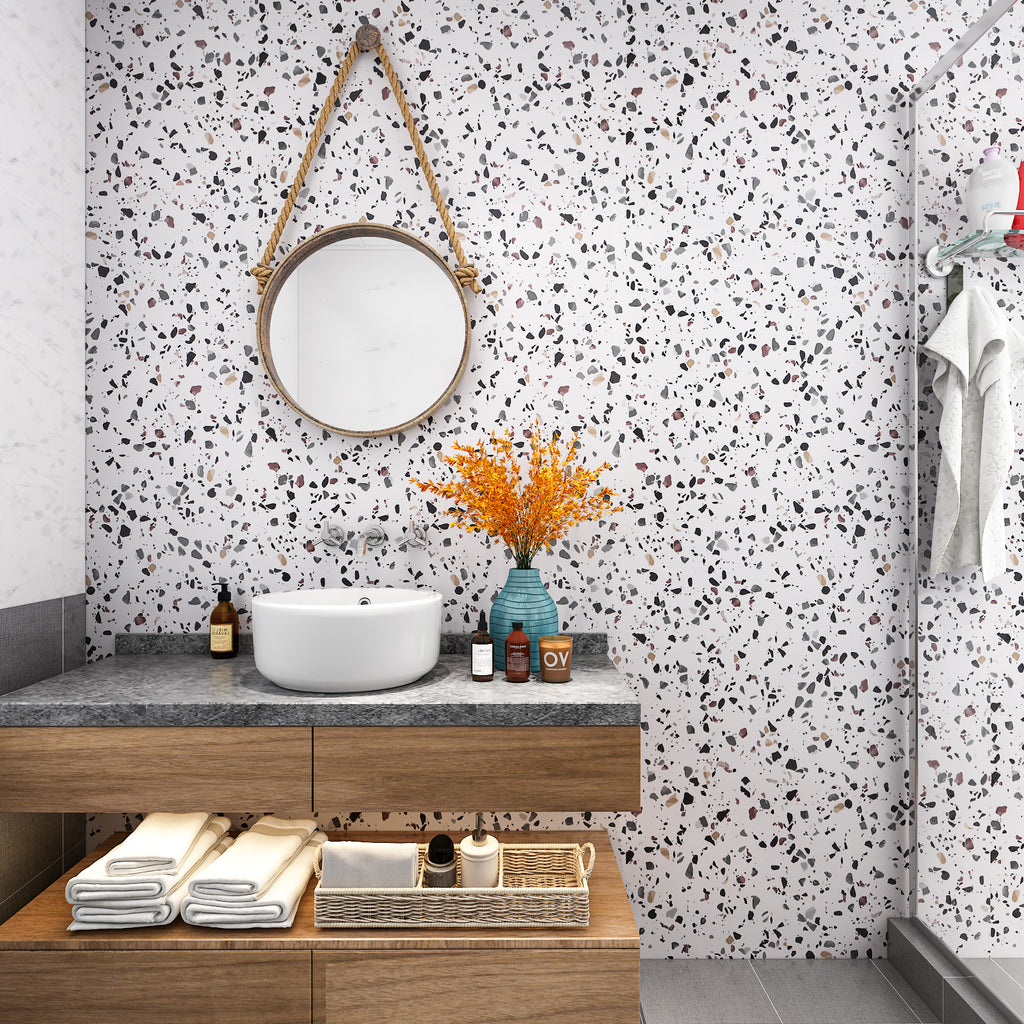 VEELIKE 15.7''x354'' Thick Terrazzo Contact Paper for Countertops Waterproof Self Adhesive Granite Contact Paper Peel and Stick Wallpaper Removable
