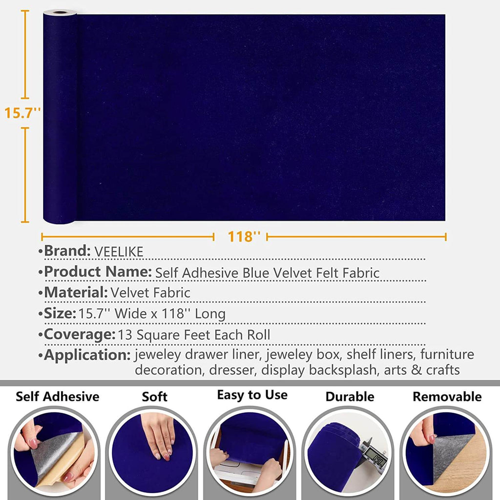 Self Adhesive Felt Fabric, Soft Velvet Drawer Liner, DIY Velvet Fabric for  Art & Crafts, Jewelry Box Felt Liner, Solid Color Felt Wallpaper(17.7 x
