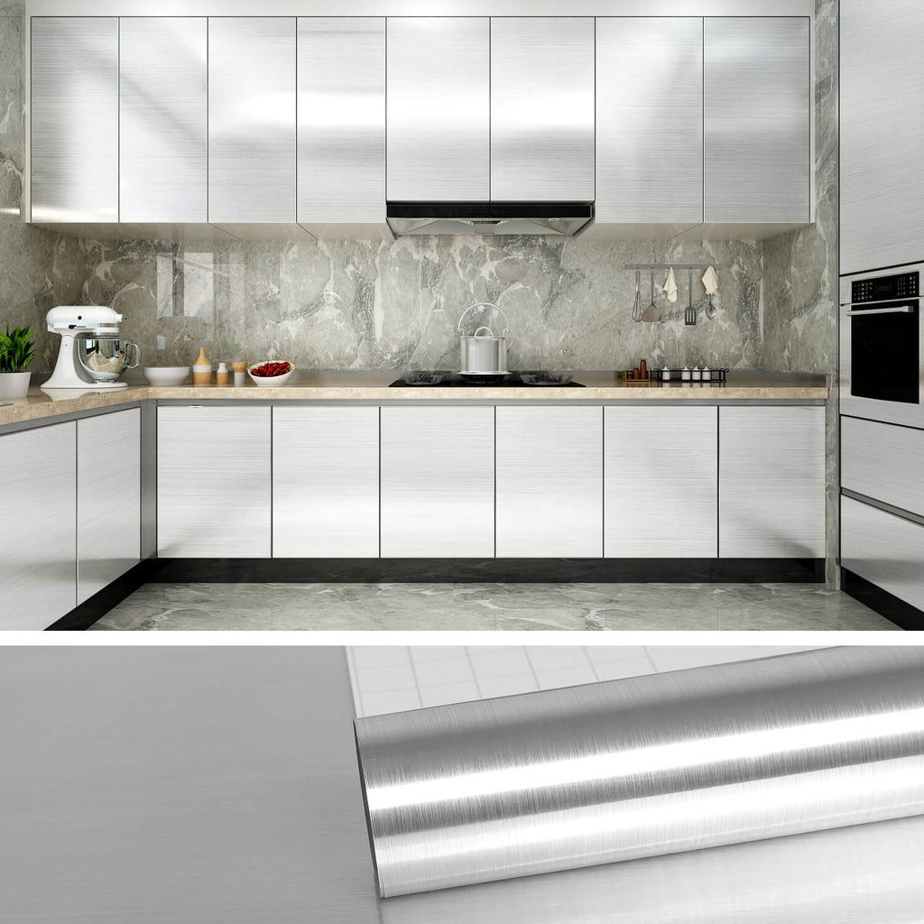 Stainless Steel Contact Paper for Countertop Waterproof Silver Metallic  Wallpape