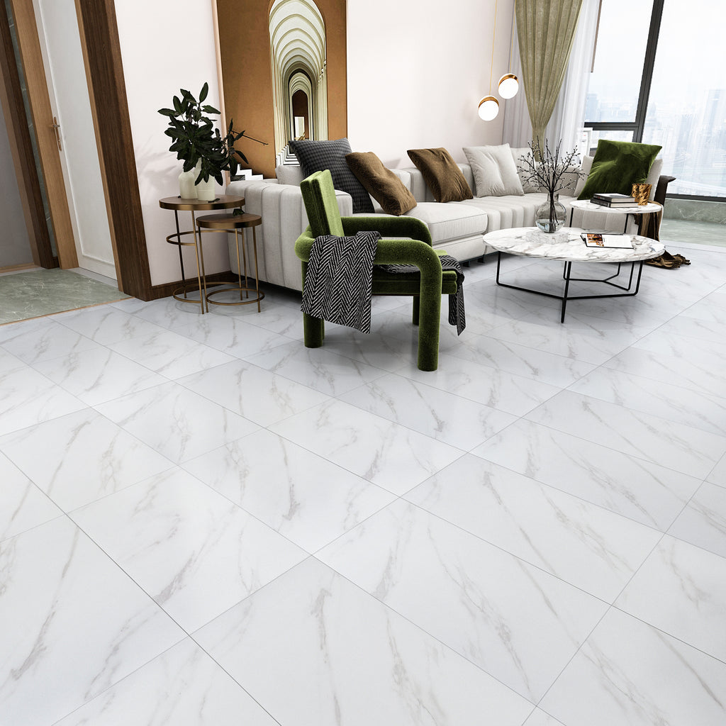 VEELIKE White Marble Floor Tile Stickers 12''×24'' 4 Pcs, image size:1024x1024