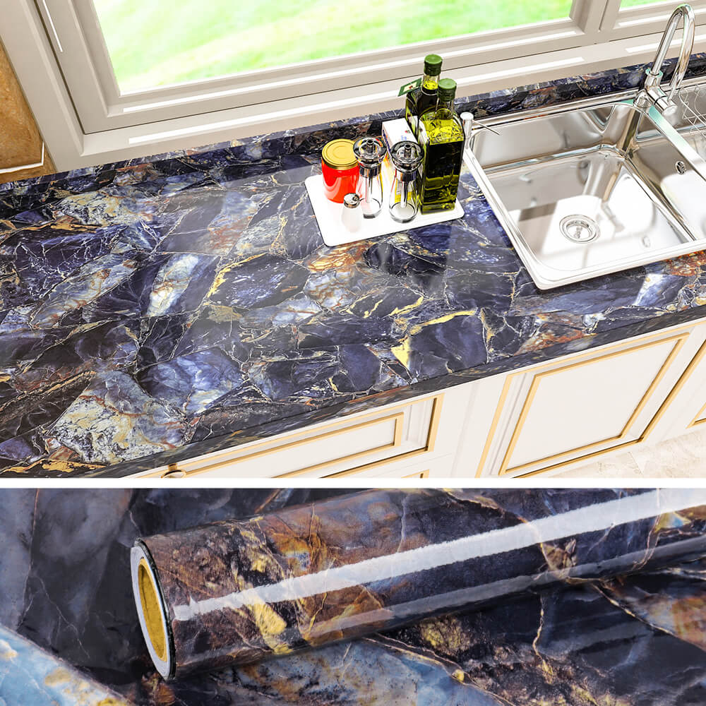 VEELIKE Navy Blue Marble Contact Paper